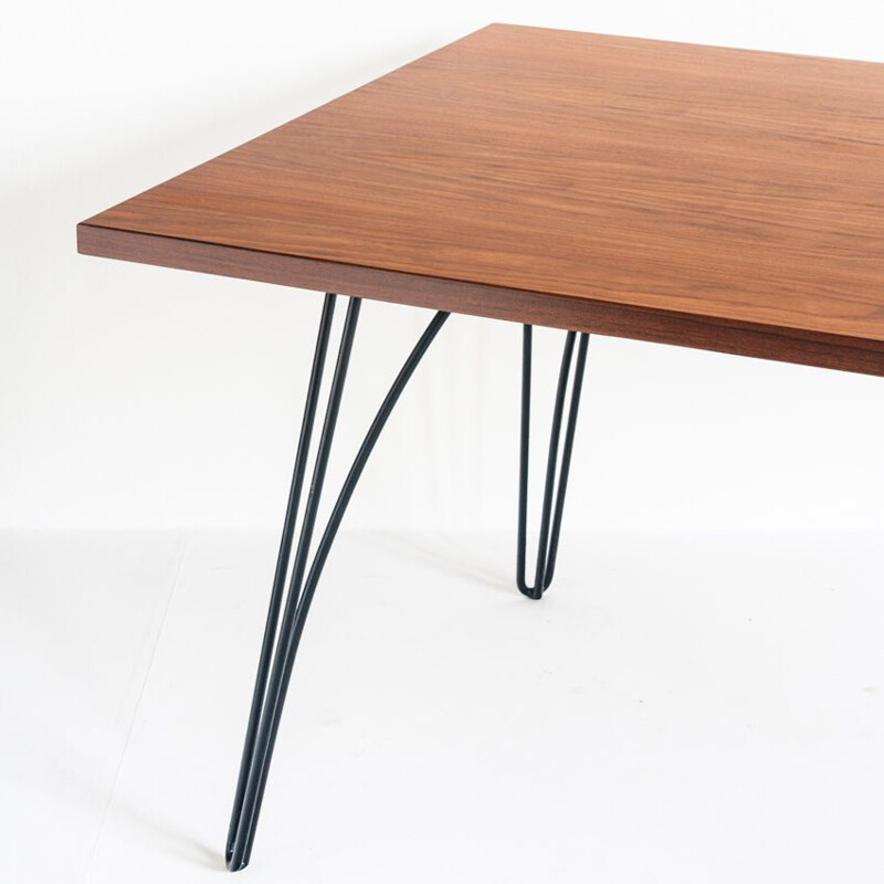 Vintage walnut and iron table, 1950