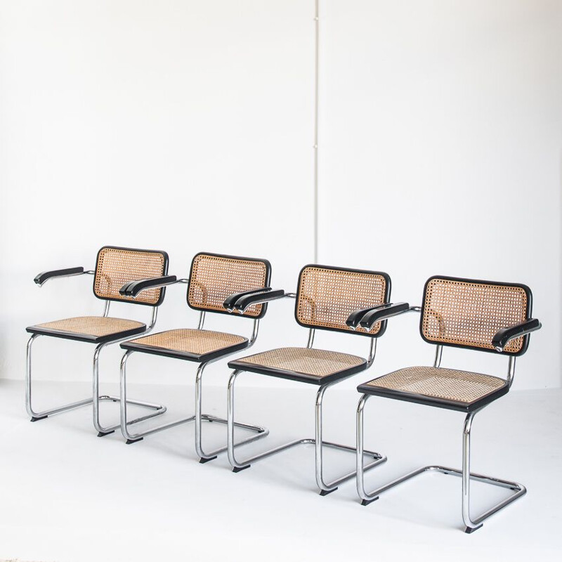 Set of 4 vintage "cesca" armchairs by Marcel Breuer, 1980