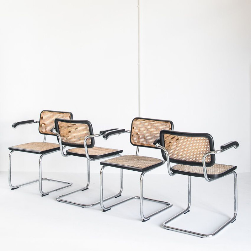 Set of 4 vintage "cesca" armchairs by Marcel Breuer, 1980