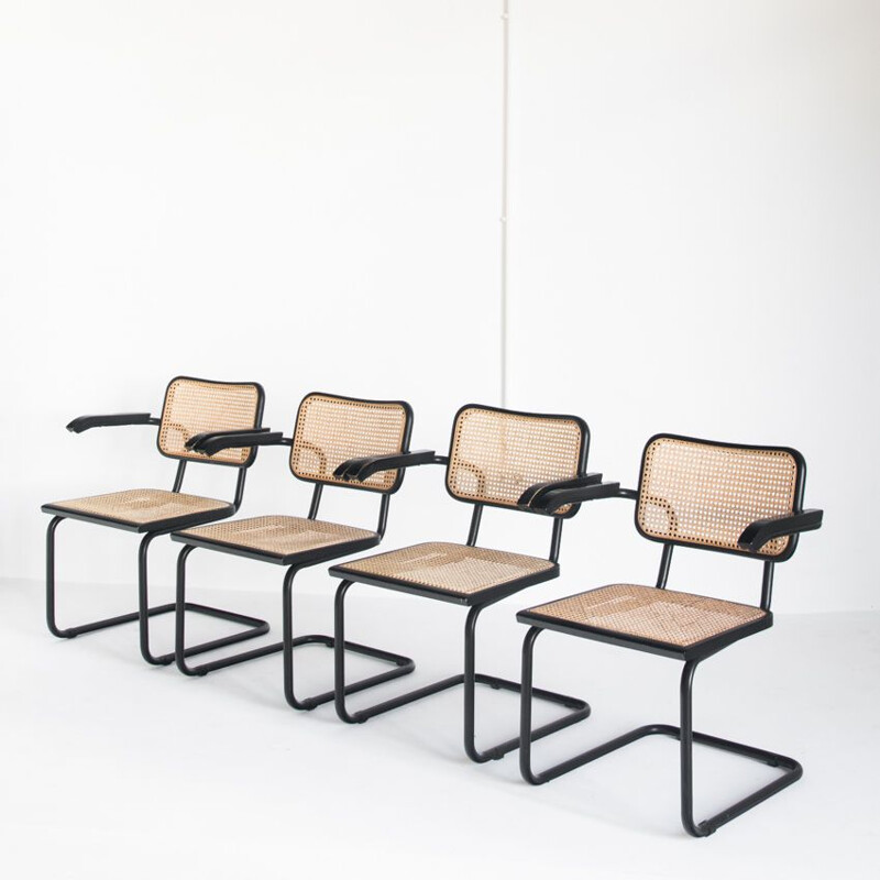 Set of 4 vintage "cesca" armchairs by Marcel Breuer, 1980