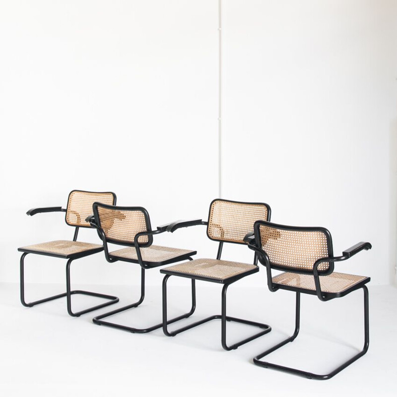 Set of 4 vintage "cesca" armchairs by Marcel Breuer, 1980