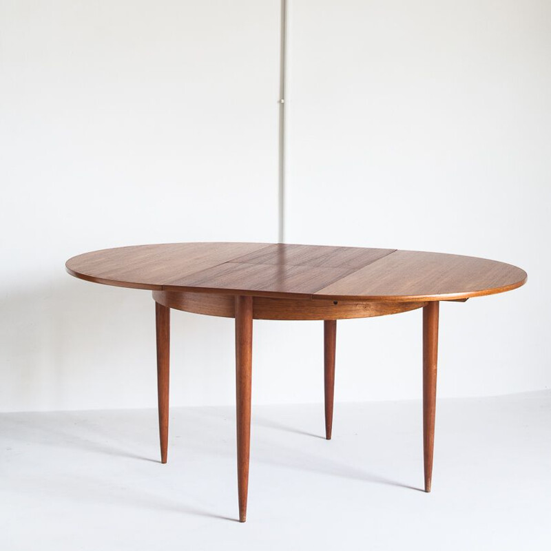 Table scandinave vintage en teck avec rallonge, France 1960