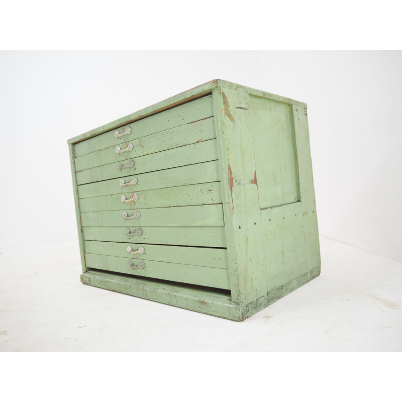 Industrial green wood chest of drawers