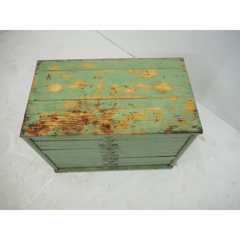 Industrial green wood chest of drawers