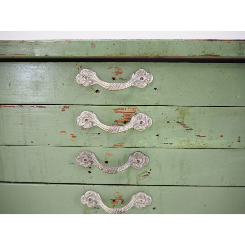 Industrial green wood chest of drawers