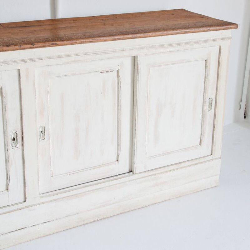 Vintage pine and oakwood sideboard with sliding doors, France 1940