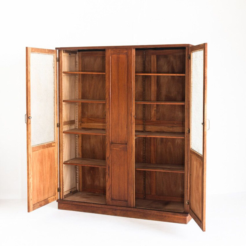 Vintage oakwood cabinet with two doors and four adjustable shelves, France 1940