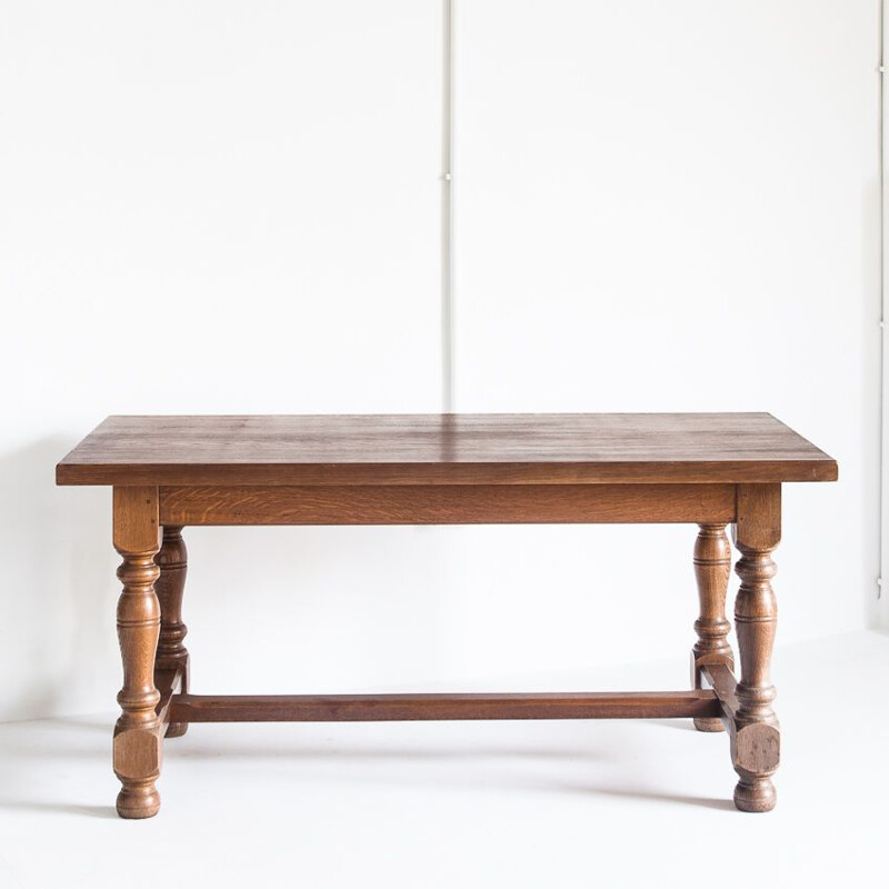 Vintage farm table in solid oakwood, France 1970