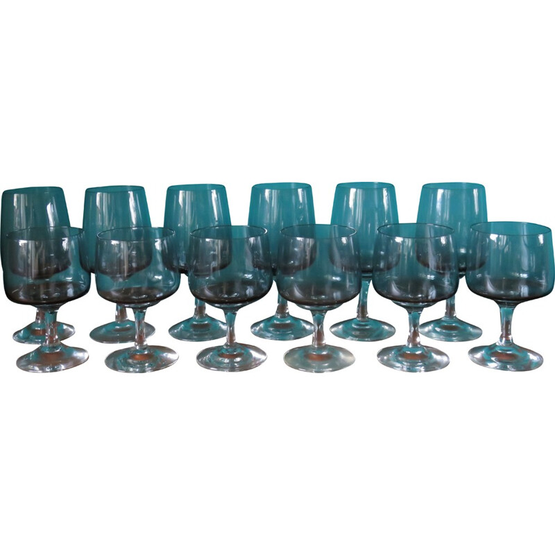 Série de 12 verres en cristal soufflé et fumé - 1960