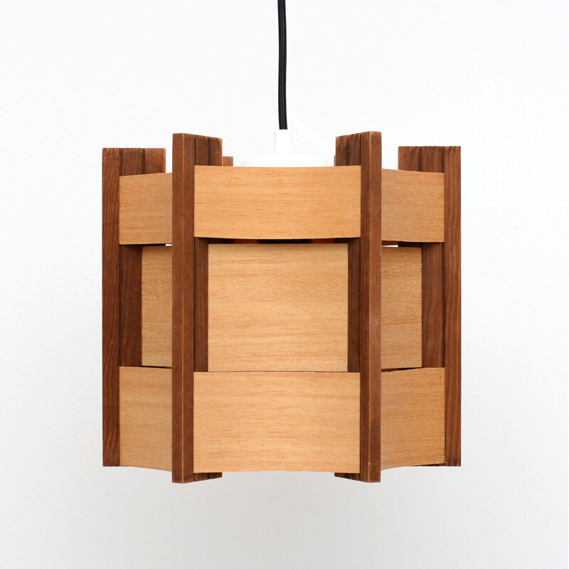 Vintage wooden pendant lamp, Denmark 1960s