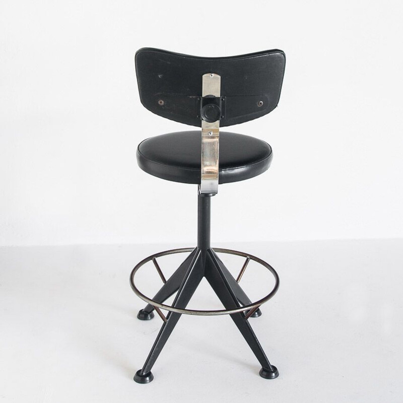 Vintage skai and iron swivel workshop chair, Spain 1960