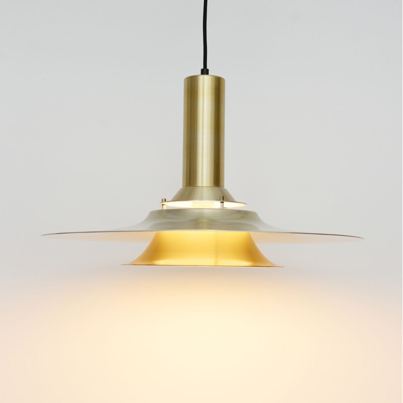 Vintage pendant lamp in golden brass, Denmark 1970s