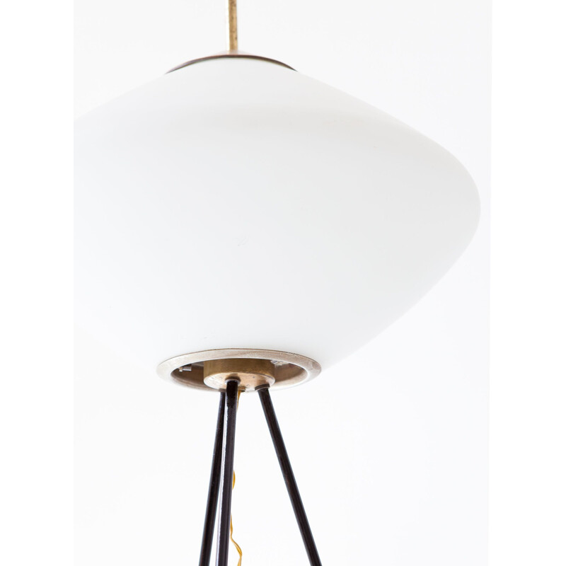 Vintage tripod floor lamp in brass and opaline glass, Italy,1950s