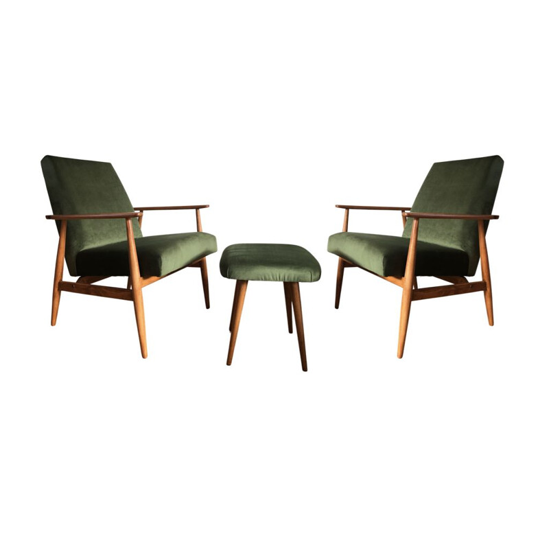 Paar Sessel mit grünen Vintage-Fußstützen von Henryk Lis, 1960