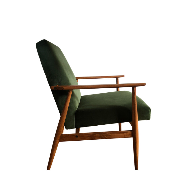 Pair of mid-century green armchairs with footrest by Henryk Lis, 1960s