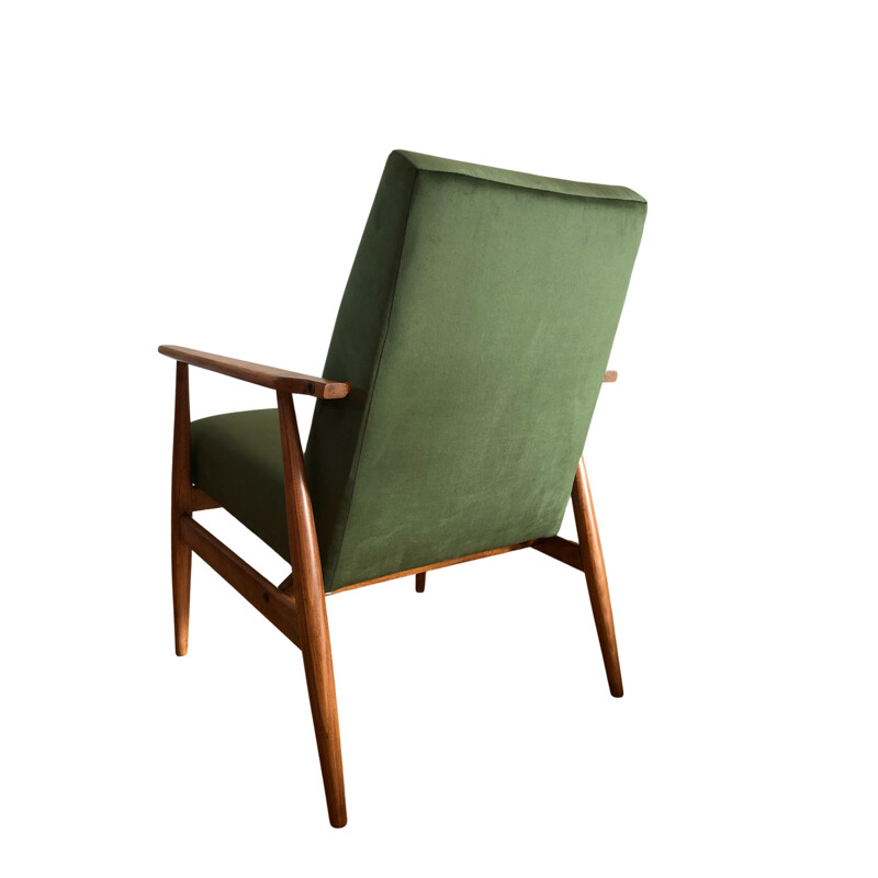 Pair of mid-century green armchairs with footrest by Henryk Lis, 1960s