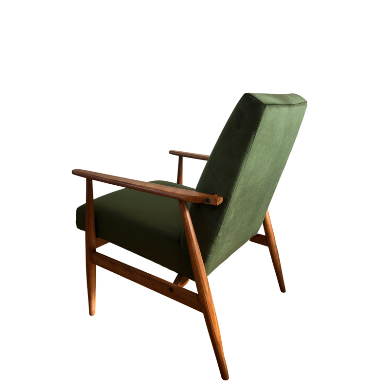 Pair of mid-century green armchairs with footrest by Henryk Lis, 1960s