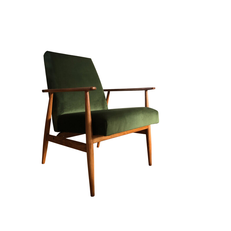 Pair of mid-century green armchairs with footrest by Henryk Lis, 1960s