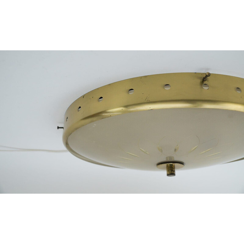 Brass and glass vintage ceiling lamp, Italy 1950s