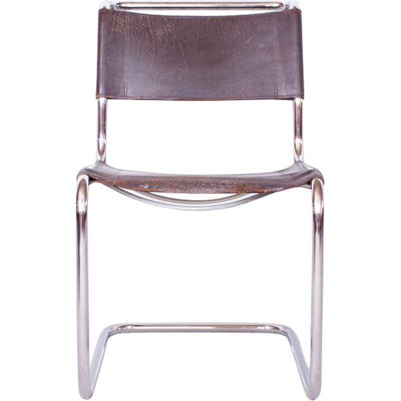 Dutch "S33" Thonet dining chair in chromed steel and leather, Mart STAM - 1930s