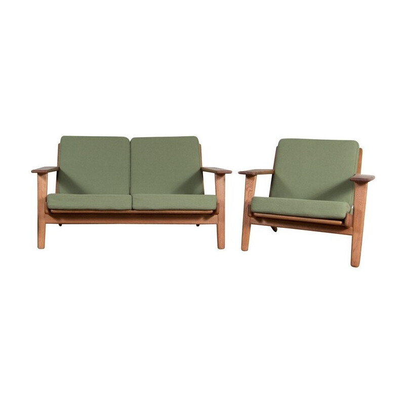 Getama "GE 290" set for living room in green fabric and oak, Hans J. WEGNER - 1950s