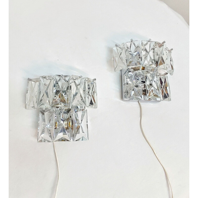 Pair of vintage crystal wall lamps