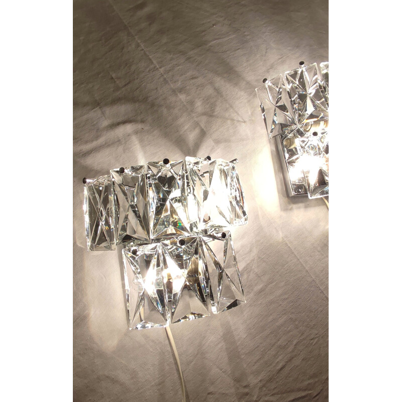 Pair of vintage crystal wall lamps