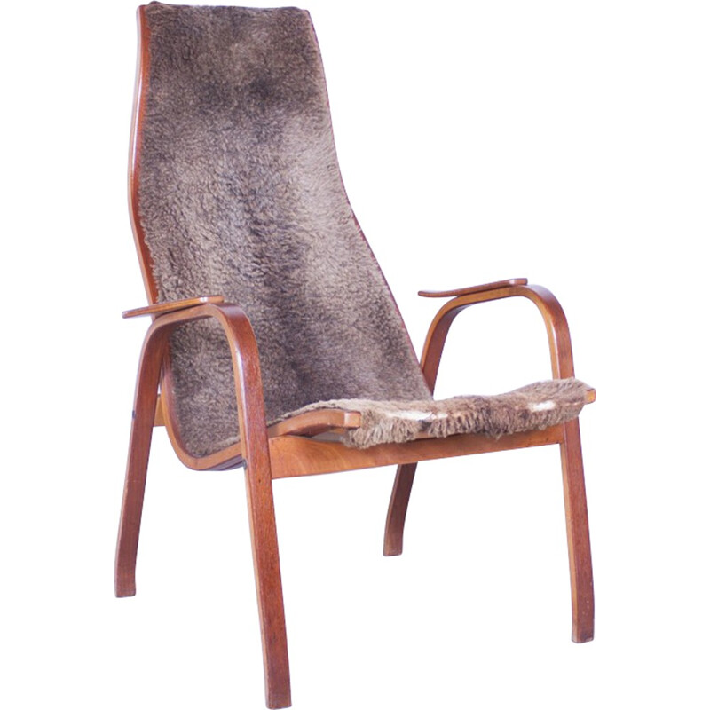 Swedish "Lamino" armchair in plywood and sheepskin, Yngve EKSTRÖM - 1950s