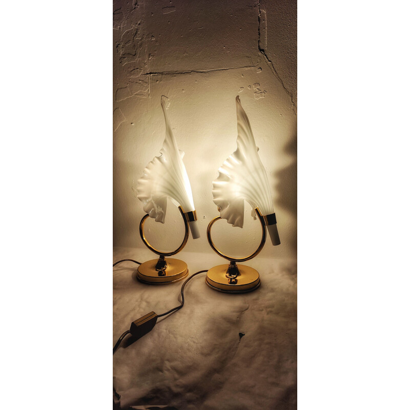 Paar Vintage-Tischlampen Calla Lily aus Muranoglas