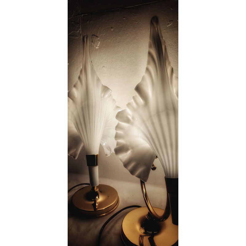 Pair of vintage Calla Lily Murano glass table lamps