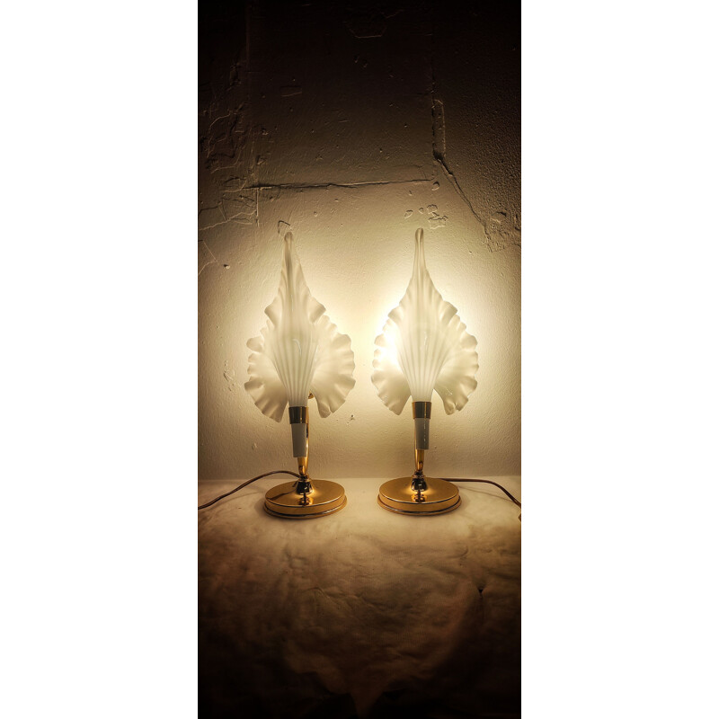 Paire de lampes de table vintage Calla Lily en verre de Murano