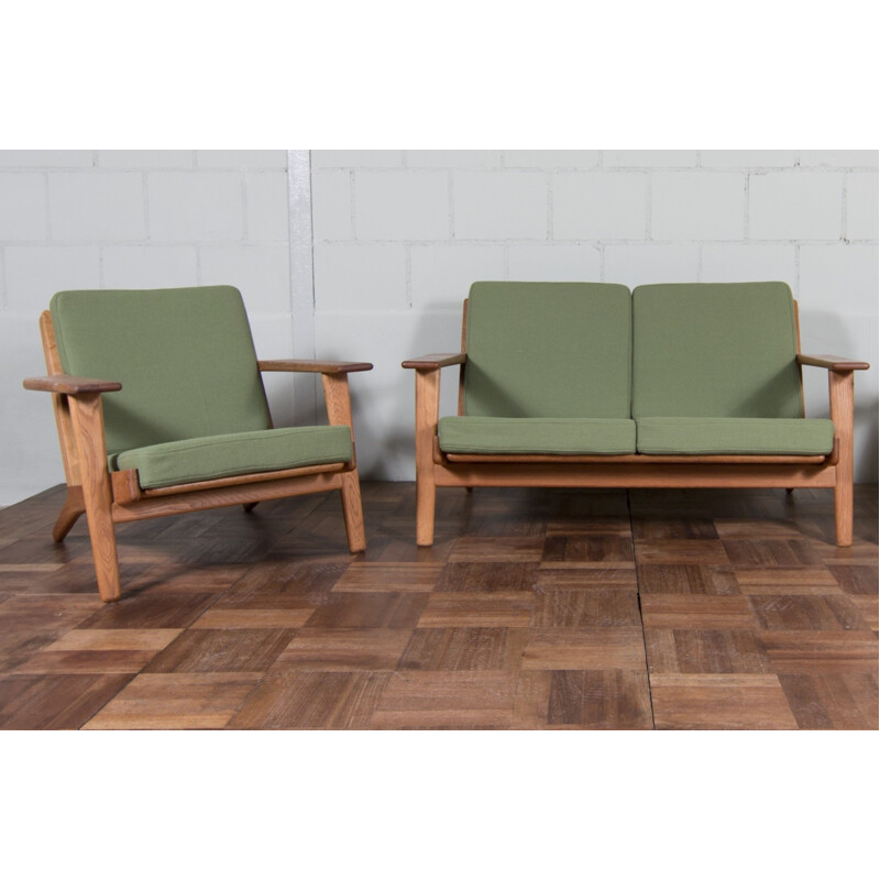 Getama "GE 290" set for living room in green fabric and oak, Hans J. WEGNER - 1950s