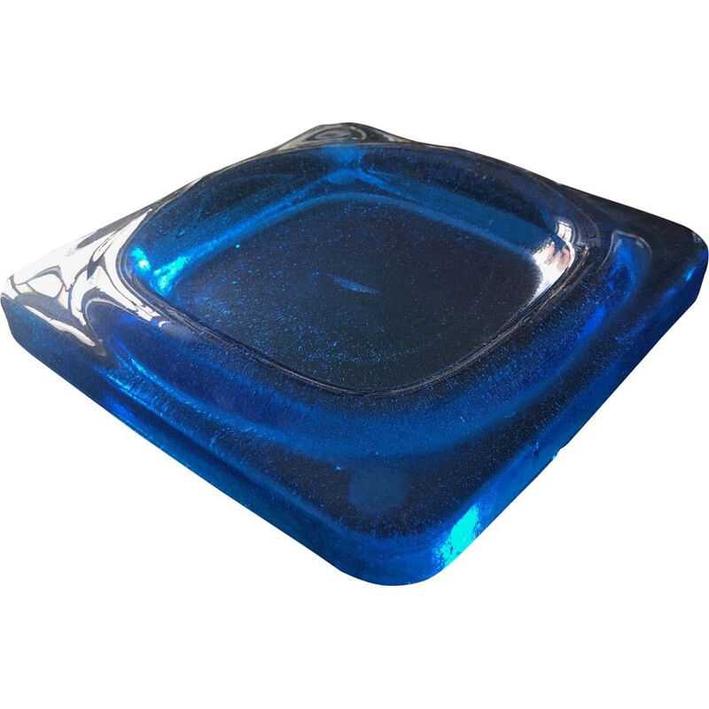 Vintage blue glass ashtray, 1970