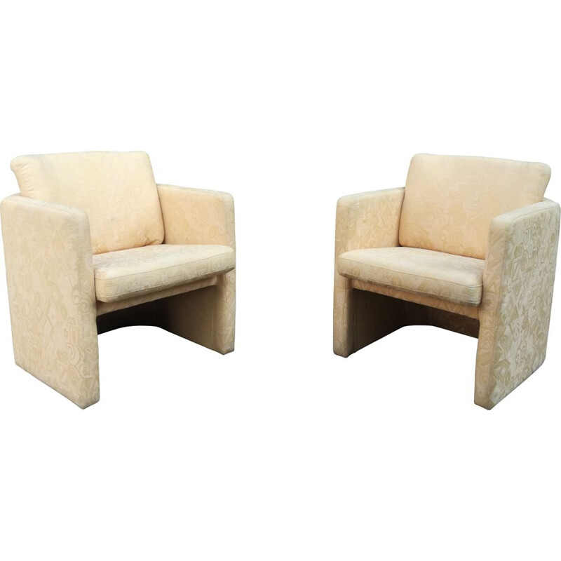 Pair of vintage cubist armchairs in patterned fabric