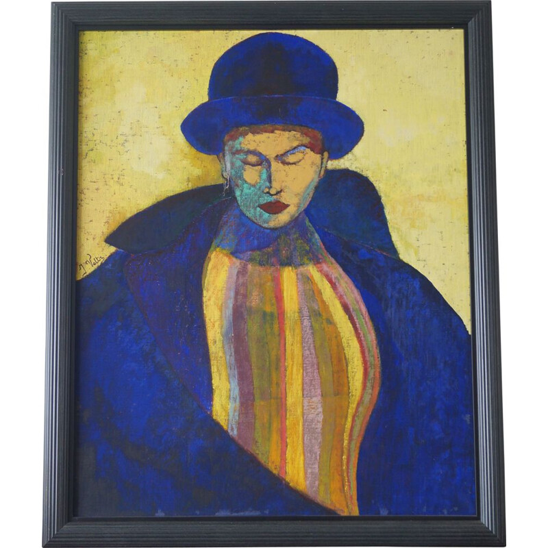 Vintage oil portrait of Jacques Veltz, 1990