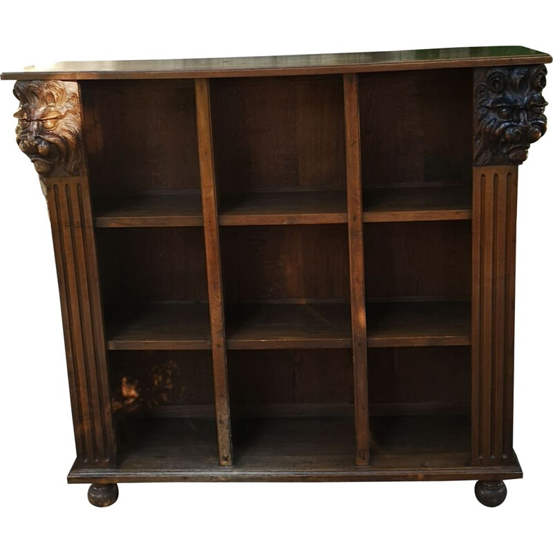 Vintage Bibus bookcase with carved lion heads