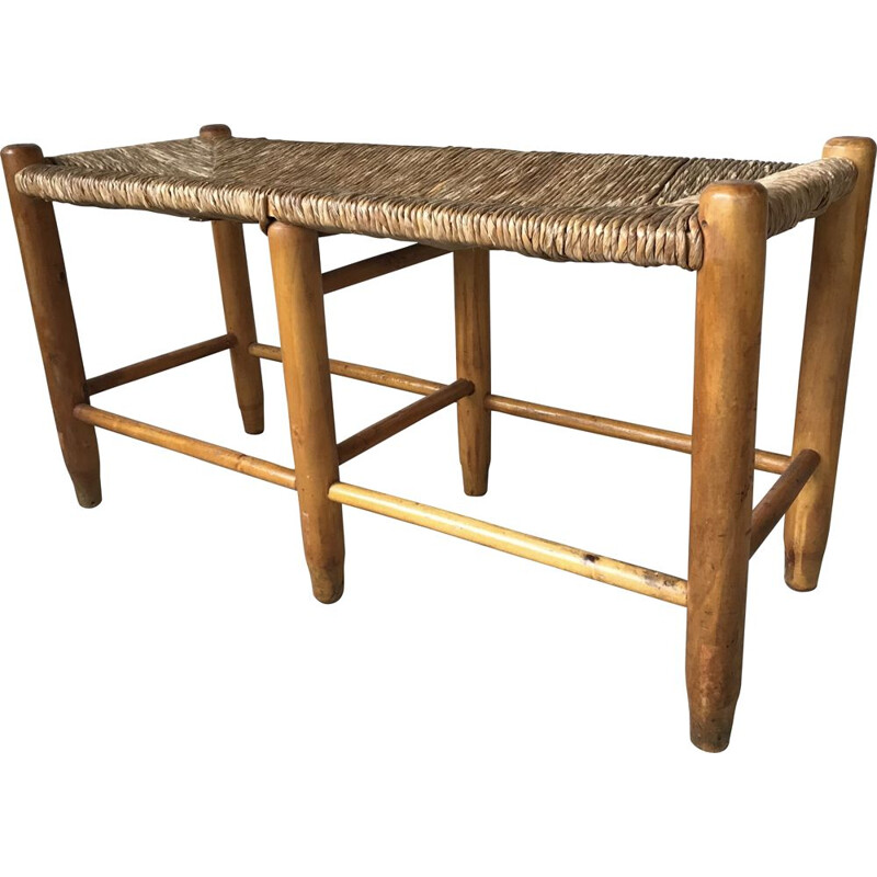 Pair of vintage straw benches, 1950