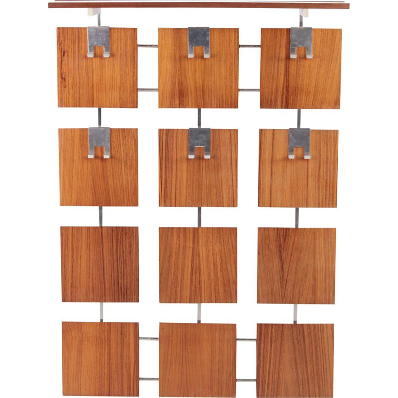 Mid-century German checkered wall coat rack, 1960s