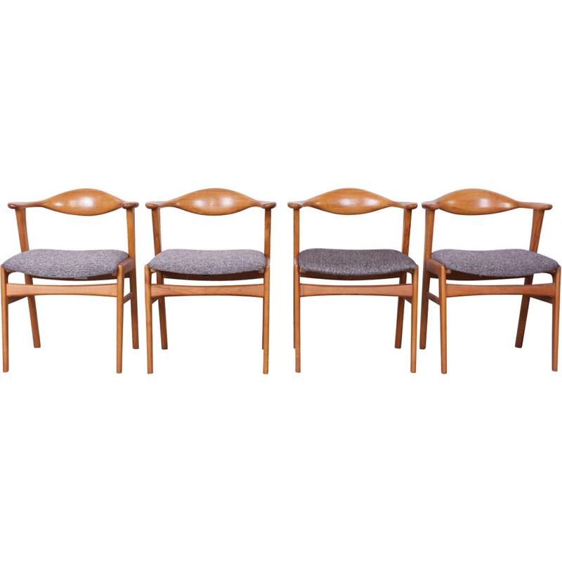 Set of 4 Høng dining chairs in teak and grey fabric, Erik KIRKEGAARD - 1950s