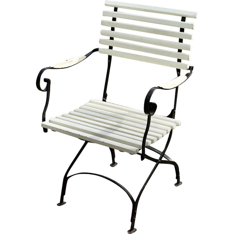 Vintage wrought iron folding garden armchair, 1930