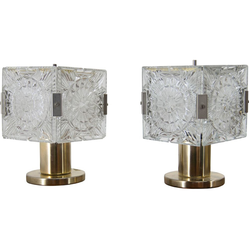 Pair of vintage brass and glass table lamps by Kamenicky Senov, 1970s