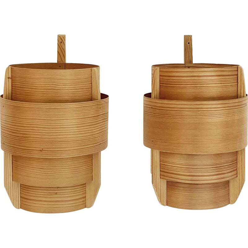 Pair of vintage pine wood wall lamps by Hans-Agne Jakobsson for Ellysett Ab, Sweden 1960s