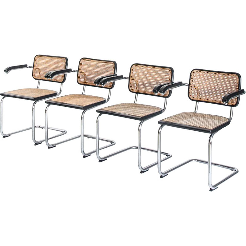 Set of 4 vintage "cesca" armchairs by Marcel Breuer, 1980