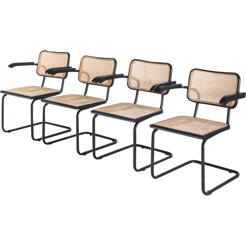 Set of 4 vintage "cesca" armchairs by Marcel Breuer, 1980