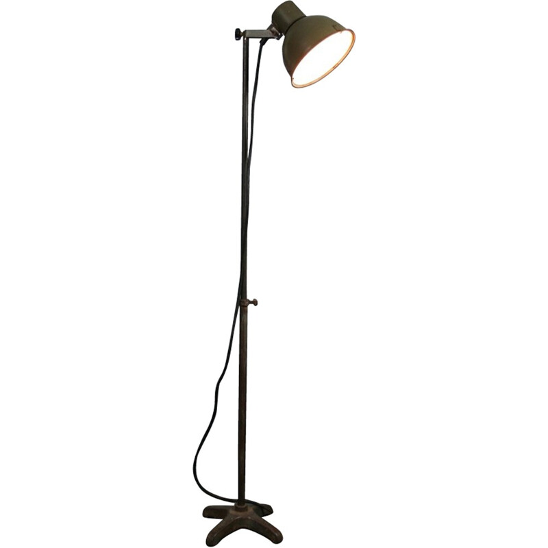 Industrial floor lamp in green steel - 1950s