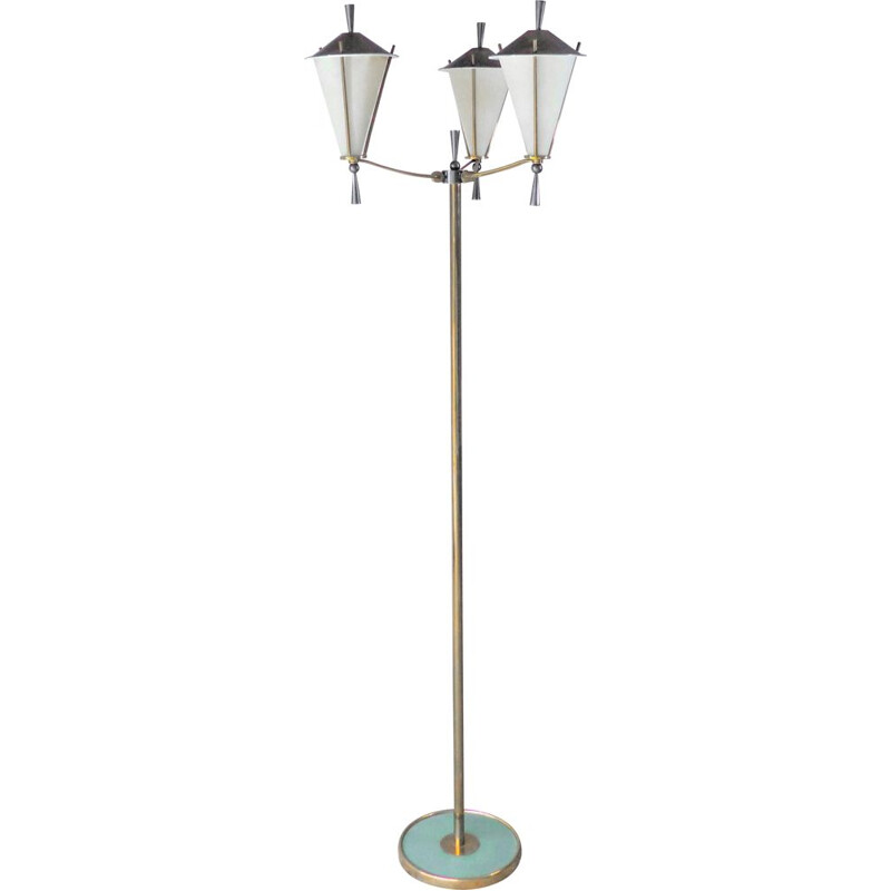 Candeeiro de chão de latão dourado Vintage 3-light de Arlus, 1950