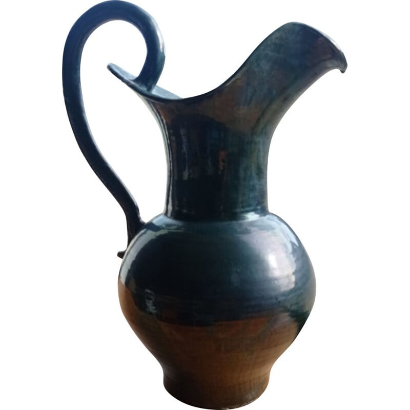 Xxl vintage jug in dark green ceramic, 1970