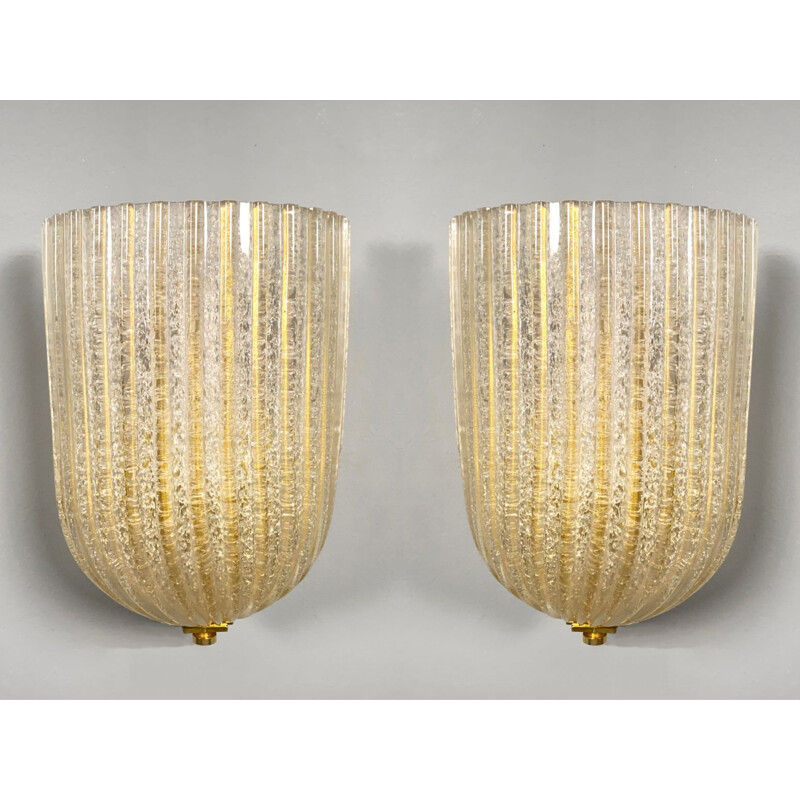 Pair of vintage wall lamps by Barovier & Toso for Murano, Italy 1970s