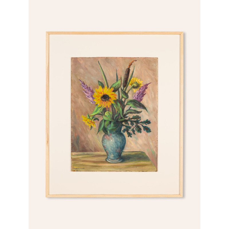 Öl auf Vintage-Platte "Bouquet de Fleurs Eté" (Blumenstrauß Sommer)