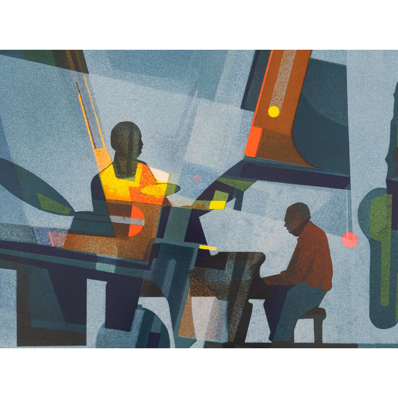 Serigrafia d'epoca su carta pesante "Jazz at Night